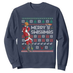 Funny Black Santa Christmas Basketball Sweatshirt Merry Swishmass Xmas Sport - African Pride