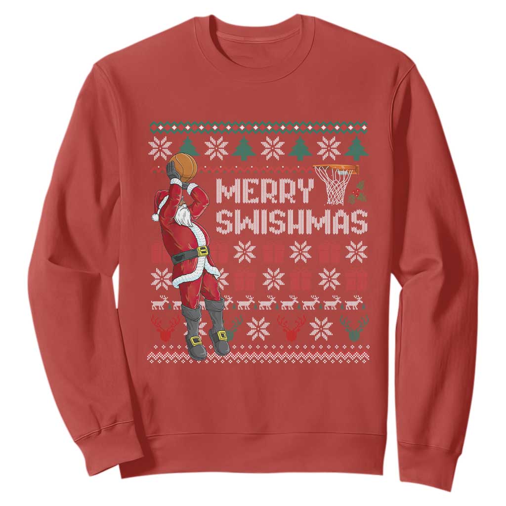 Funny Black Santa Christmas Basketball Sweatshirt Merry Swishmass Xmas Sport - African Pride