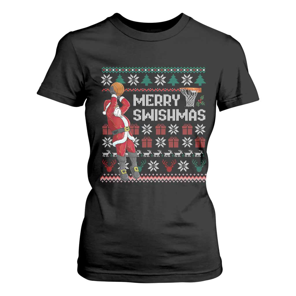 Funny Black Santa Christmas Basketball T Shirt For Women Merry Swishmass Xmas Sport - African Pride