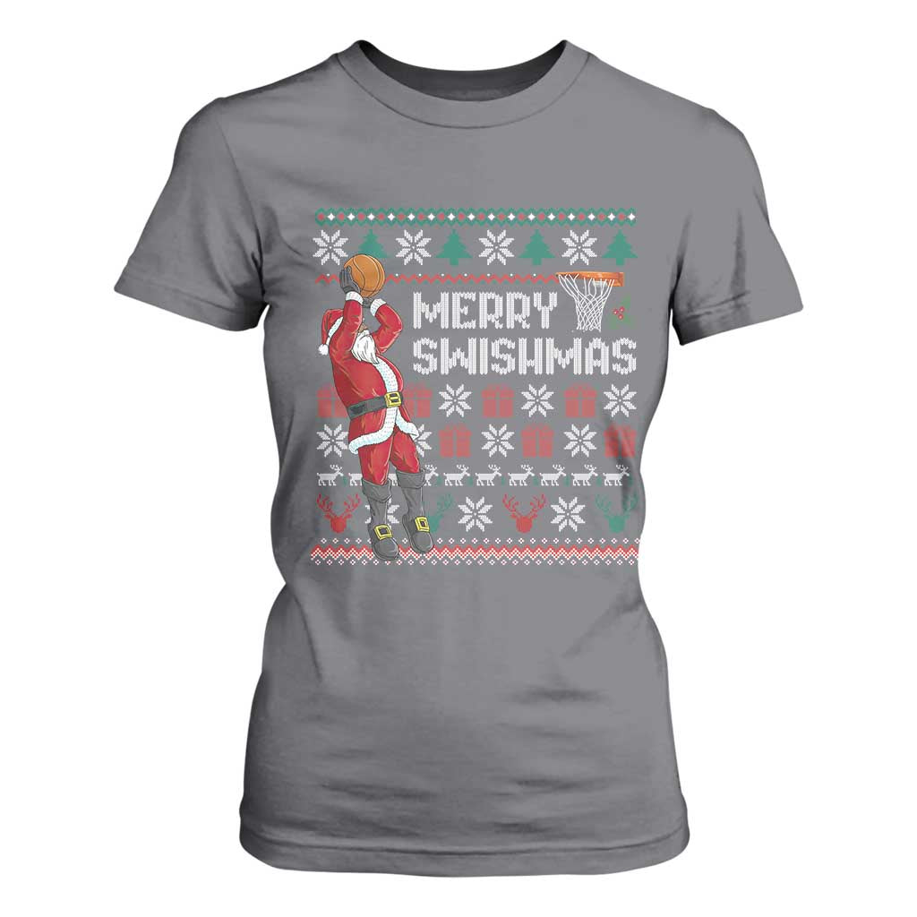Funny Black Santa Christmas Basketball T Shirt For Women Merry Swishmass Xmas Sport - African Pride