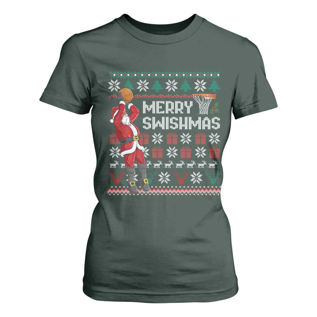 Funny Black Santa Christmas Basketball T Shirt For Women Merry Swishmass Xmas Sport - African Pride