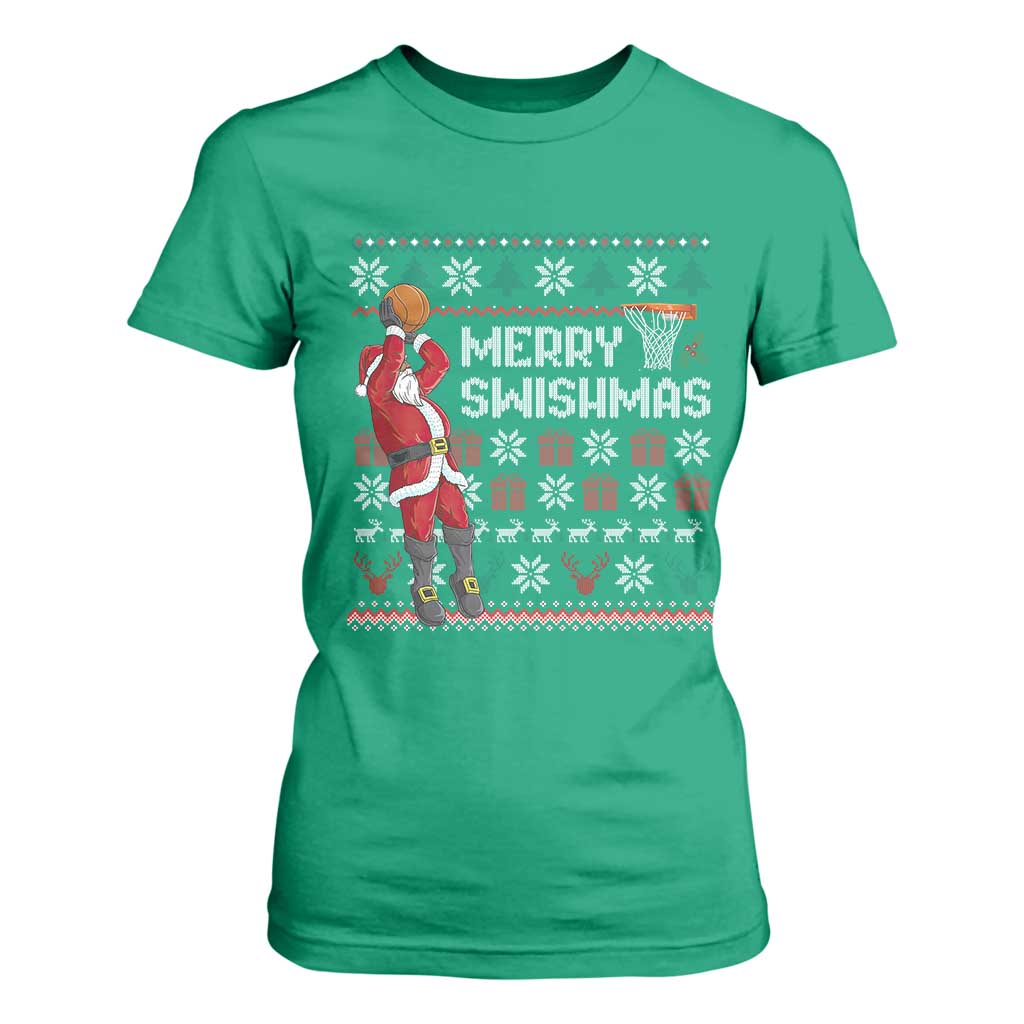 Funny Black Santa Christmas Basketball T Shirt For Women Merry Swishmass Xmas Sport - African Pride