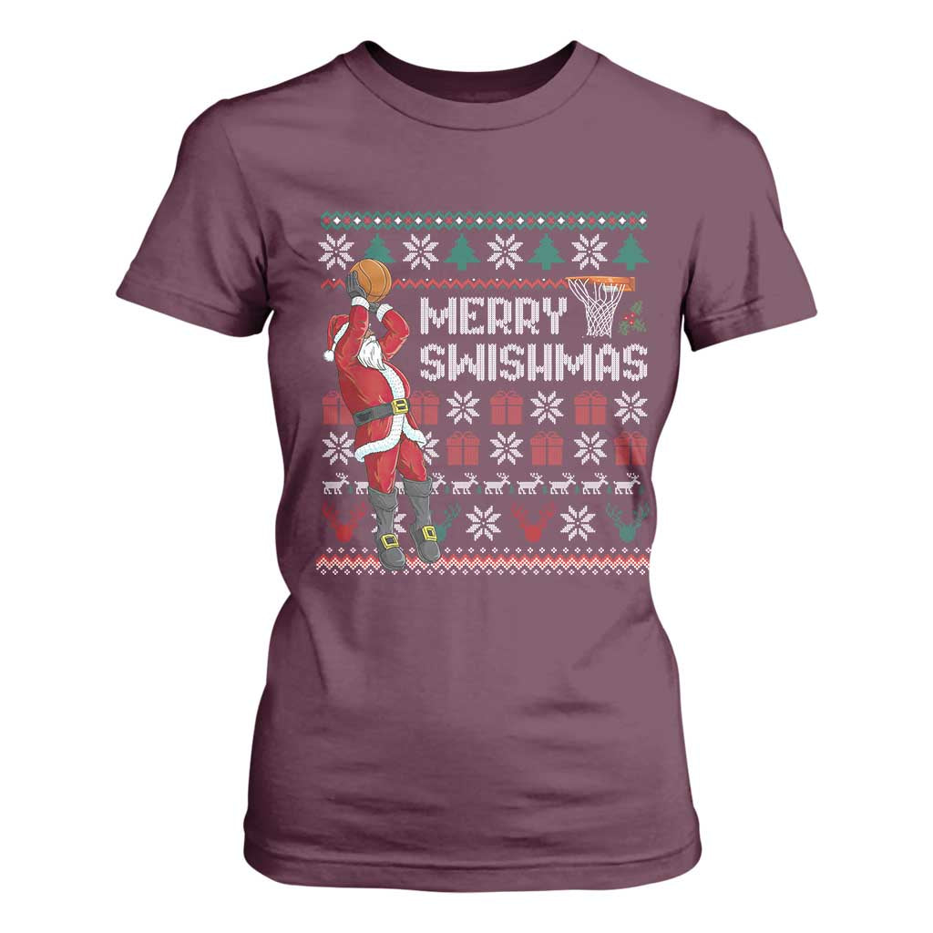 Funny Black Santa Christmas Basketball T Shirt For Women Merry Swishmass Xmas Sport - African Pride