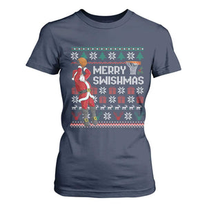 Funny Black Santa Christmas Basketball T Shirt For Women Merry Swishmass Xmas Sport - African Pride