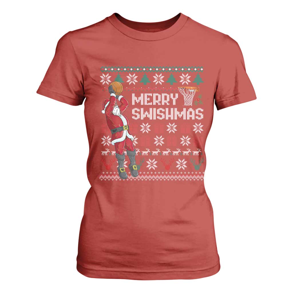 Funny Black Santa Christmas Basketball T Shirt For Women Merry Swishmass Xmas Sport - African Pride
