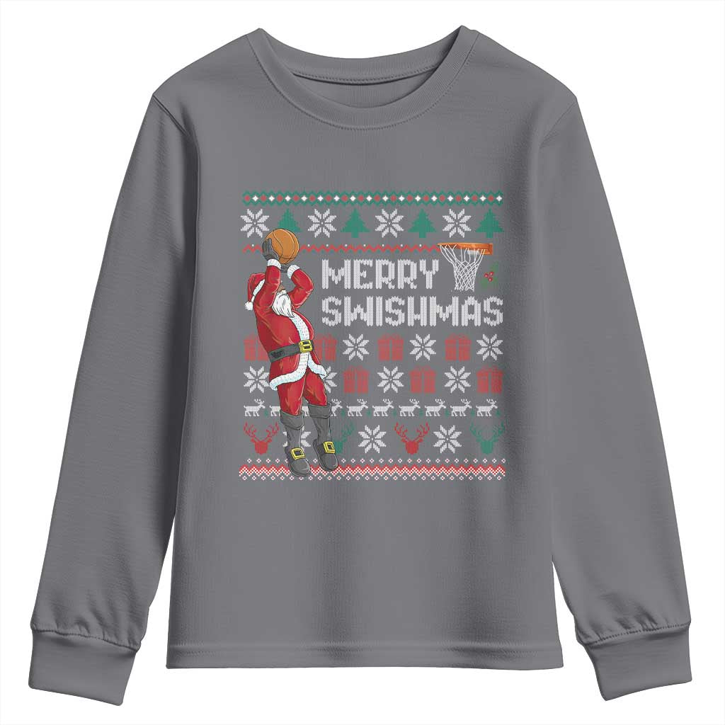 Funny Black Santa Christmas Basketball Youth Sweatshirt Merry Swishmass Xmas Sport - African Pride