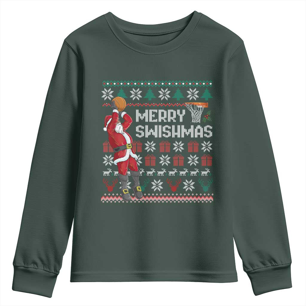Funny Black Santa Christmas Basketball Youth Sweatshirt Merry Swishmass Xmas Sport - African Pride