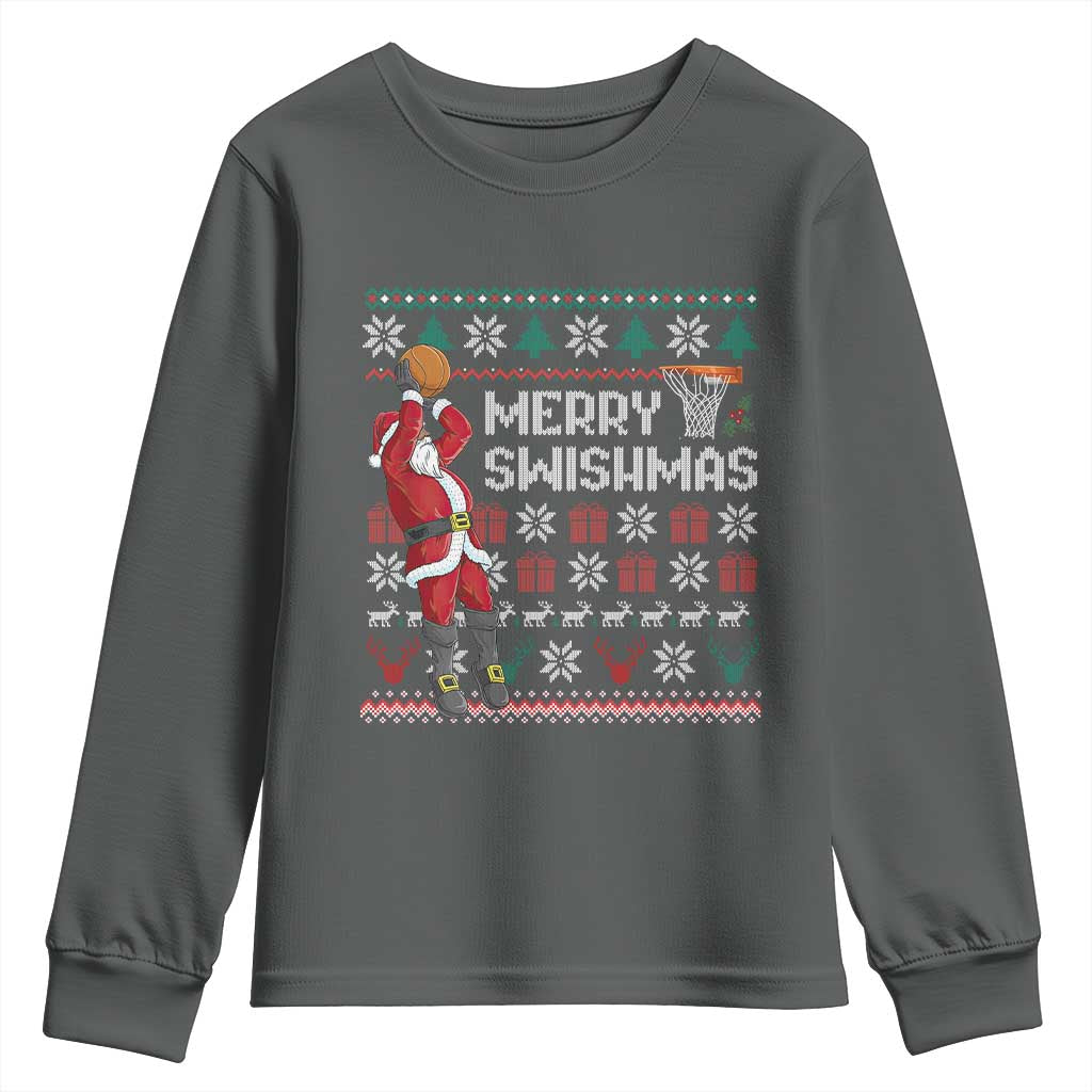 Funny Black Santa Christmas Basketball Youth Sweatshirt Merry Swishmass Xmas Sport - African Pride