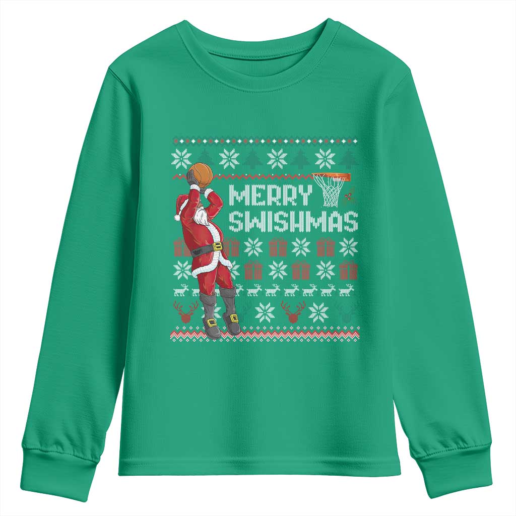Funny Black Santa Christmas Basketball Youth Sweatshirt Merry Swishmass Xmas Sport - African Pride
