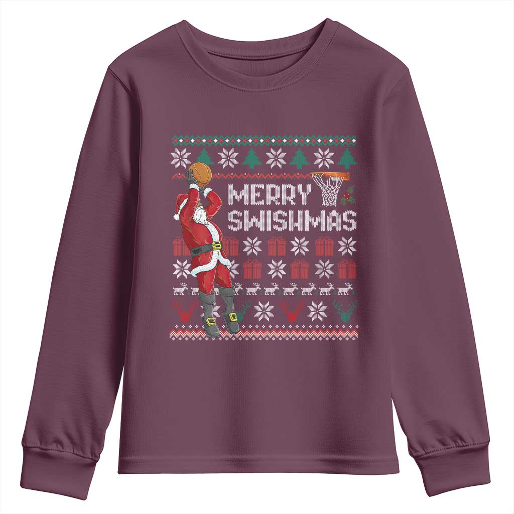Funny Black Santa Christmas Basketball Youth Sweatshirt Merry Swishmass Xmas Sport - African Pride
