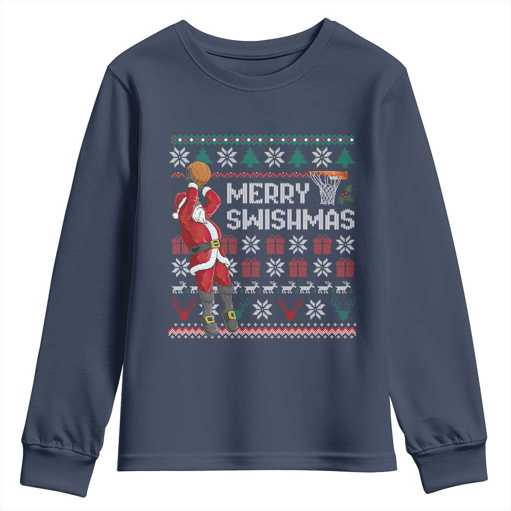 Funny Black Santa Christmas Basketball Youth Sweatshirt Merry Swishmass Xmas Sport - African Pride
