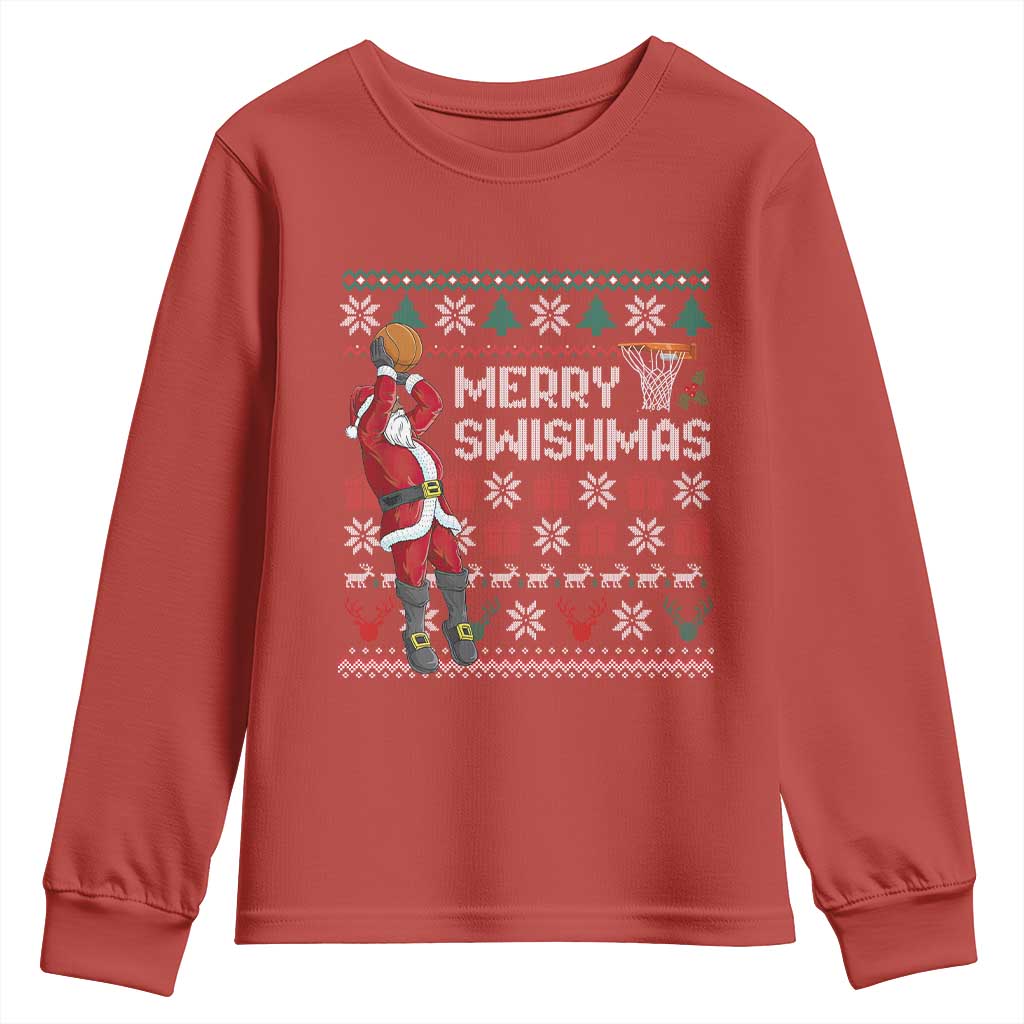 Funny Black Santa Christmas Basketball Youth Sweatshirt Merry Swishmass Xmas Sport - African Pride