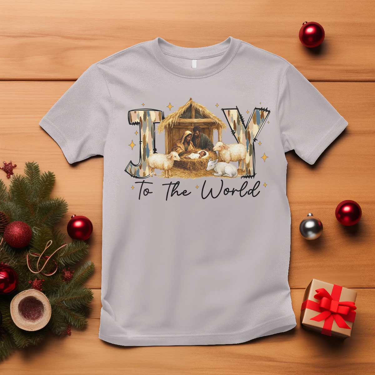 African American Christmas Nativity Scene T Shirt Joy To The World Afro Black Jesus - African Pride