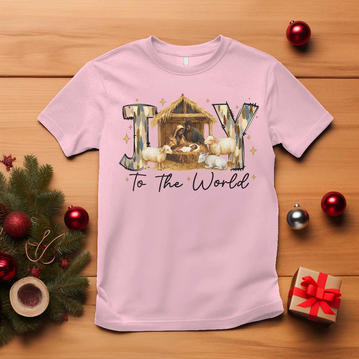African American Christmas Nativity Scene T Shirt Joy To The World Afro Black Jesus - African Pride