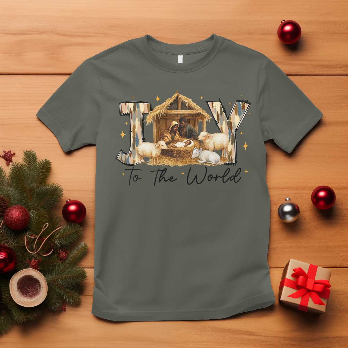 African American Christmas Nativity Scene T Shirt Joy To The World Afro Black Jesus - African Pride
