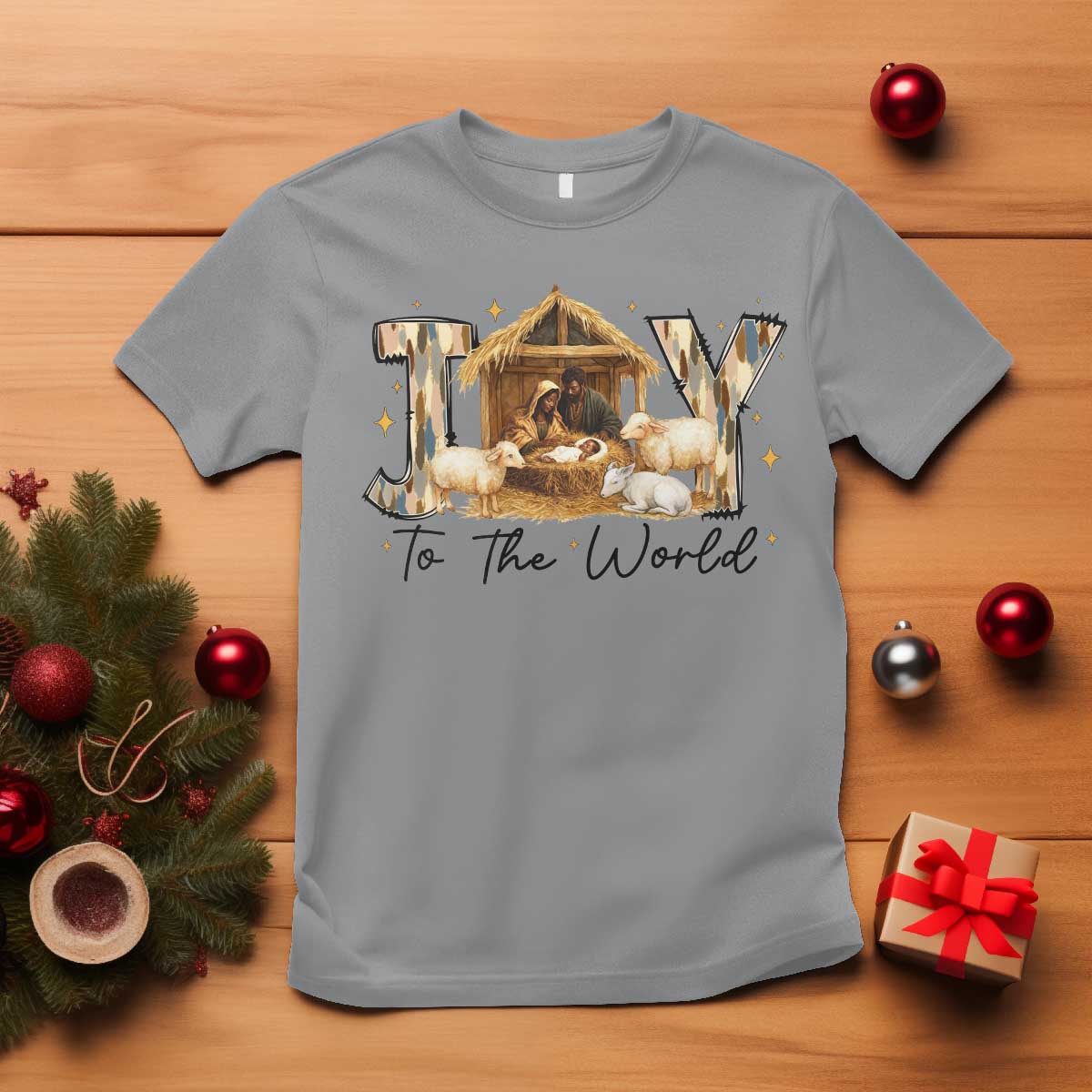 African American Christmas Nativity Scene T Shirt Joy To The World Afro Black Jesus - African Pride