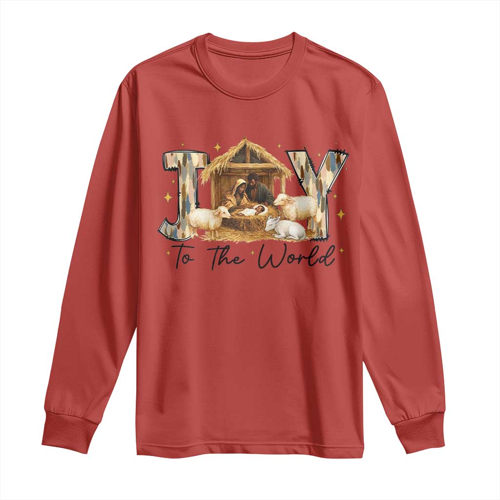 African American Christmas Nativity Scene Long Sleeve Shirt Joy To The World Afro Black Jesus - African Pride