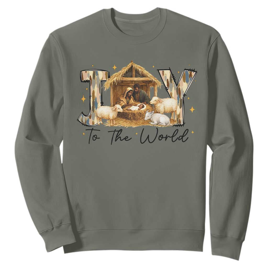 African American Christmas Nativity Scene Sweatshirt Joy To The World Afro Black Jesus - African Pride