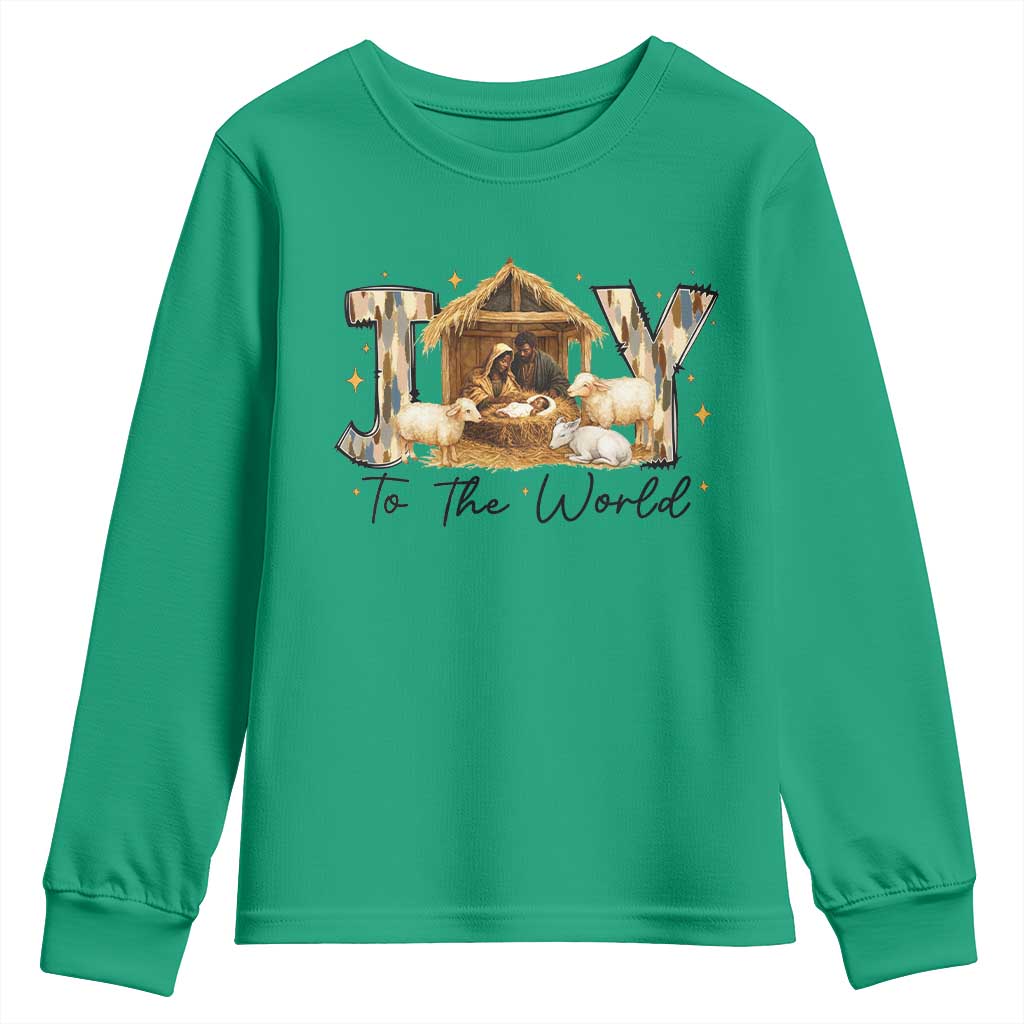 African American Christmas Nativity Scene Youth Sweatshirt Joy To The World Afro Black Jesus - African Pride