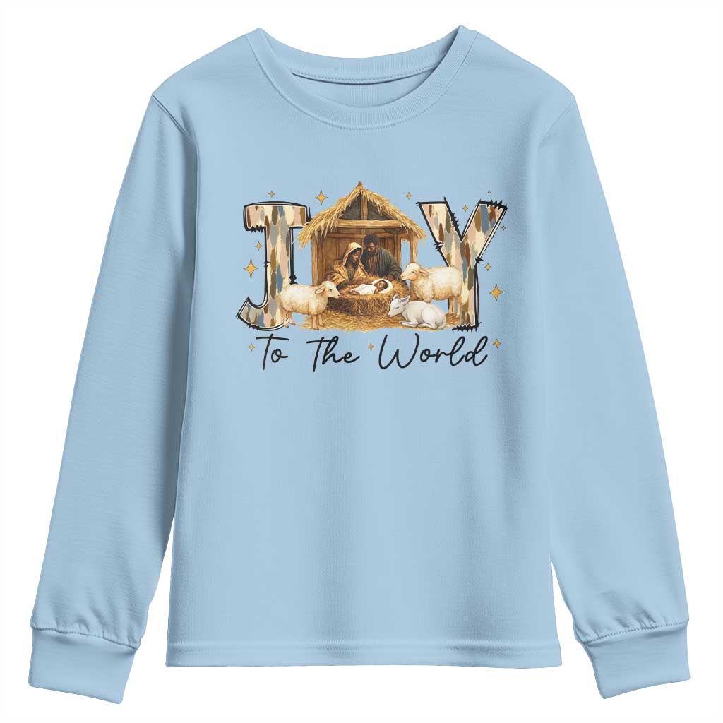 African American Christmas Nativity Scene Youth Sweatshirt Joy To The World Afro Black Jesus - African Pride