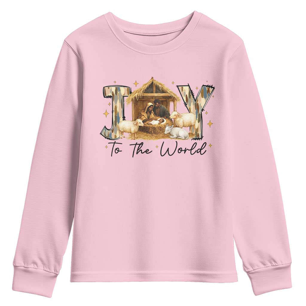 African American Christmas Nativity Scene Youth Sweatshirt Joy To The World Afro Black Jesus - African Pride