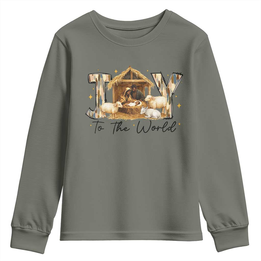 African American Christmas Nativity Scene Youth Sweatshirt Joy To The World Afro Black Jesus - African Pride