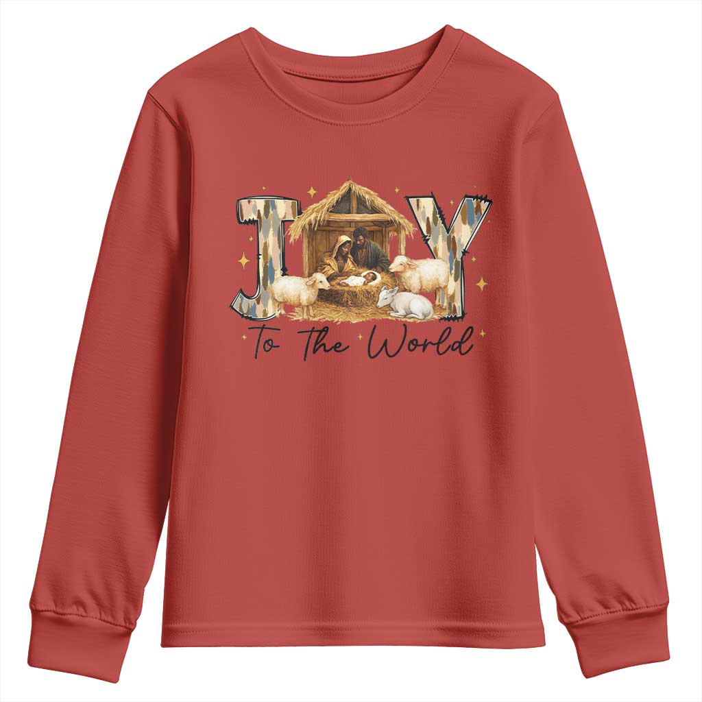 African American Christmas Nativity Scene Youth Sweatshirt Joy To The World Afro Black Jesus - African Pride