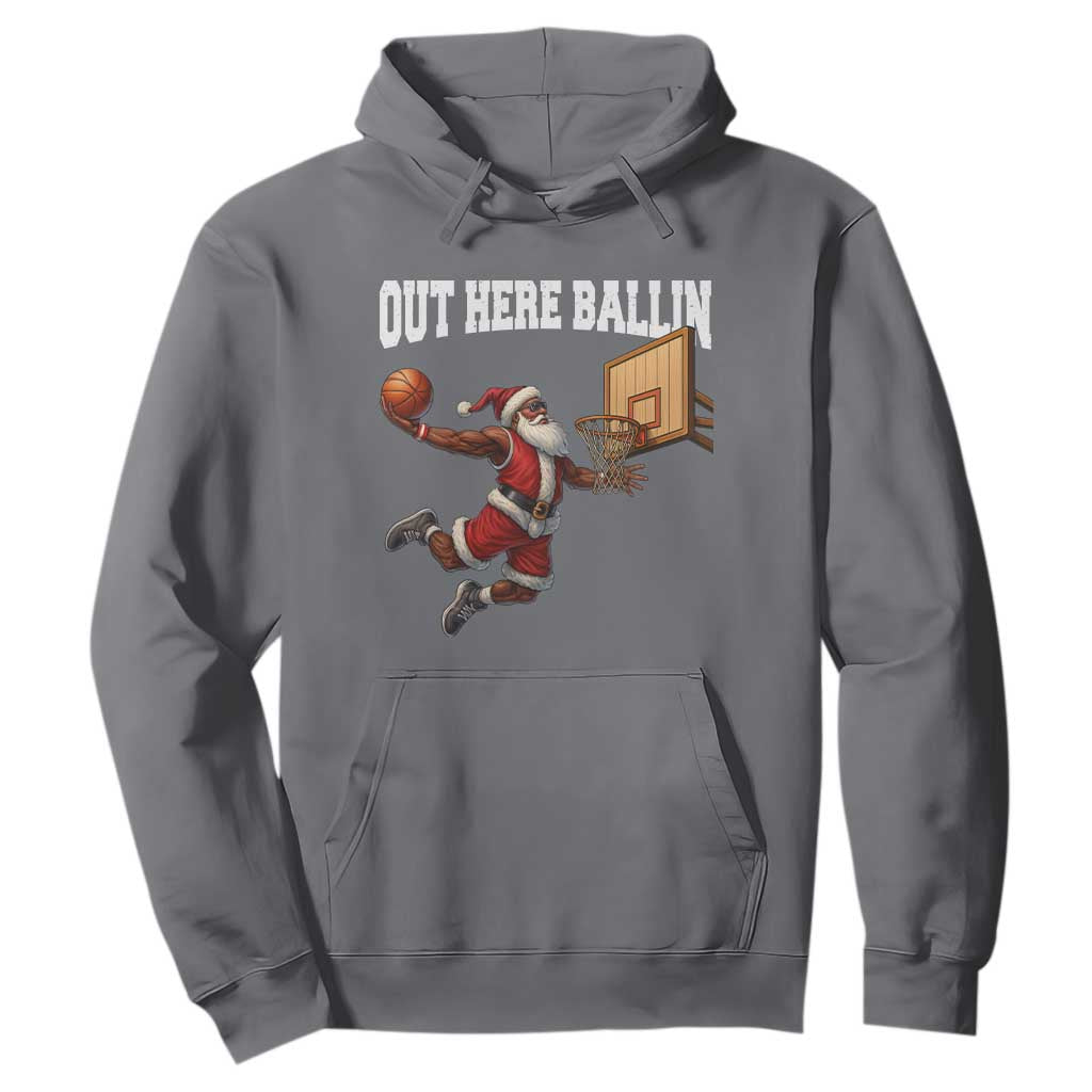 Funny Black Santa Christmas Basketball Hoodie Out Here Ballin Xmas Santa Sport - African Pride