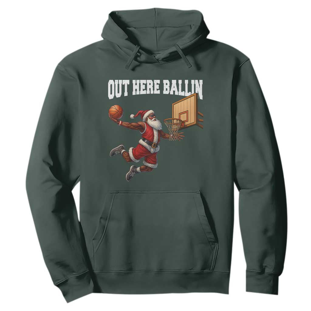 Funny Black Santa Christmas Basketball Hoodie Out Here Ballin Xmas Santa Sport - African Pride
