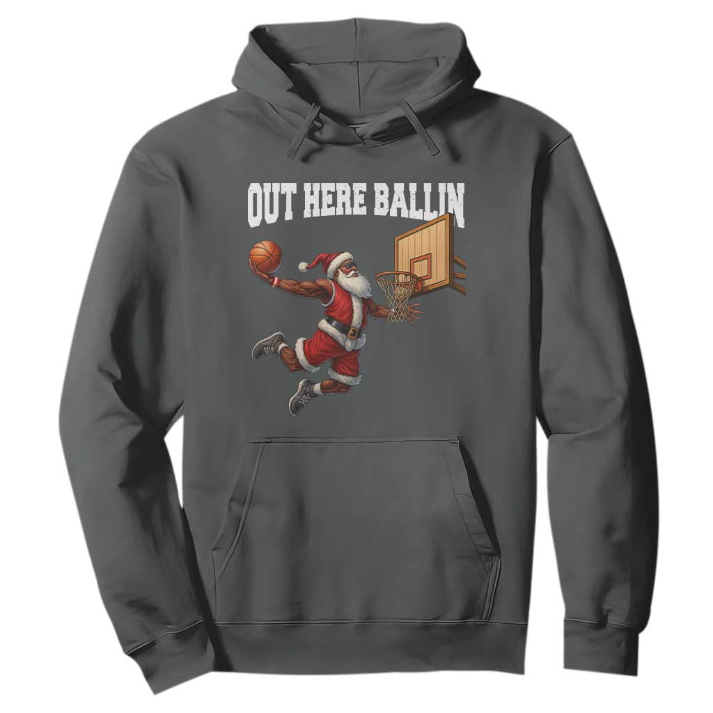 Funny Black Santa Christmas Basketball Hoodie Out Here Ballin Xmas Santa Sport - African Pride