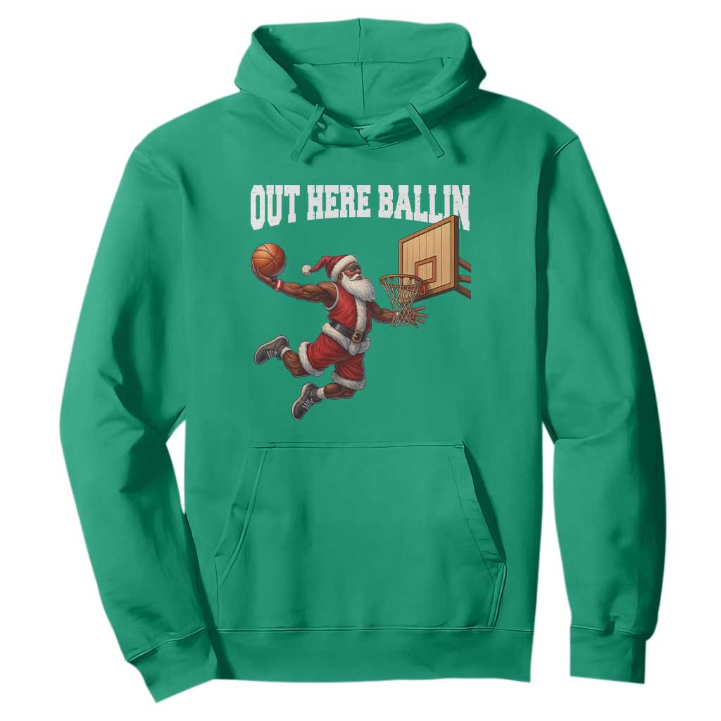 Funny Black Santa Christmas Basketball Hoodie Out Here Ballin Xmas Santa Sport - African Pride