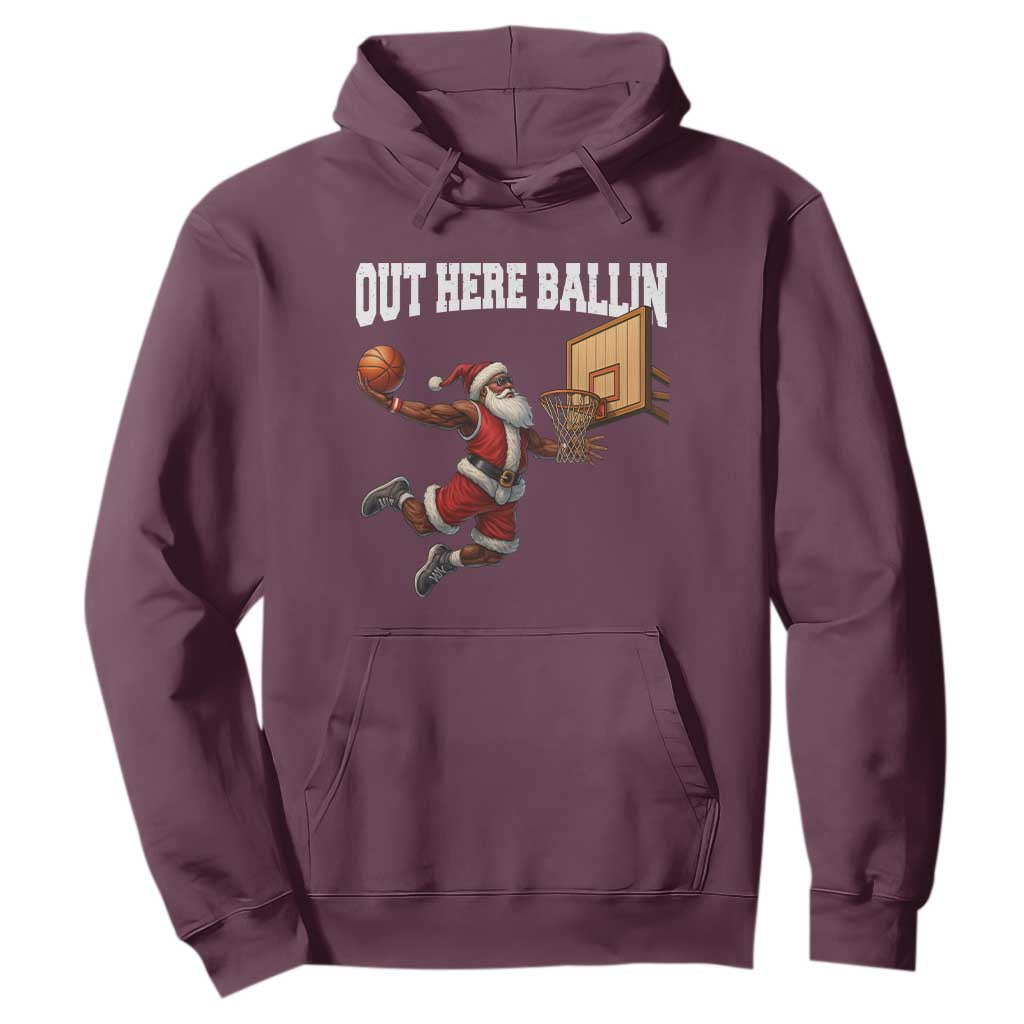 Funny Black Santa Christmas Basketball Hoodie Out Here Ballin Xmas Santa Sport - African Pride