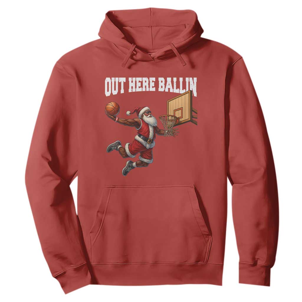 Funny Black Santa Christmas Basketball Hoodie Out Here Ballin Xmas Santa Sport - African Pride