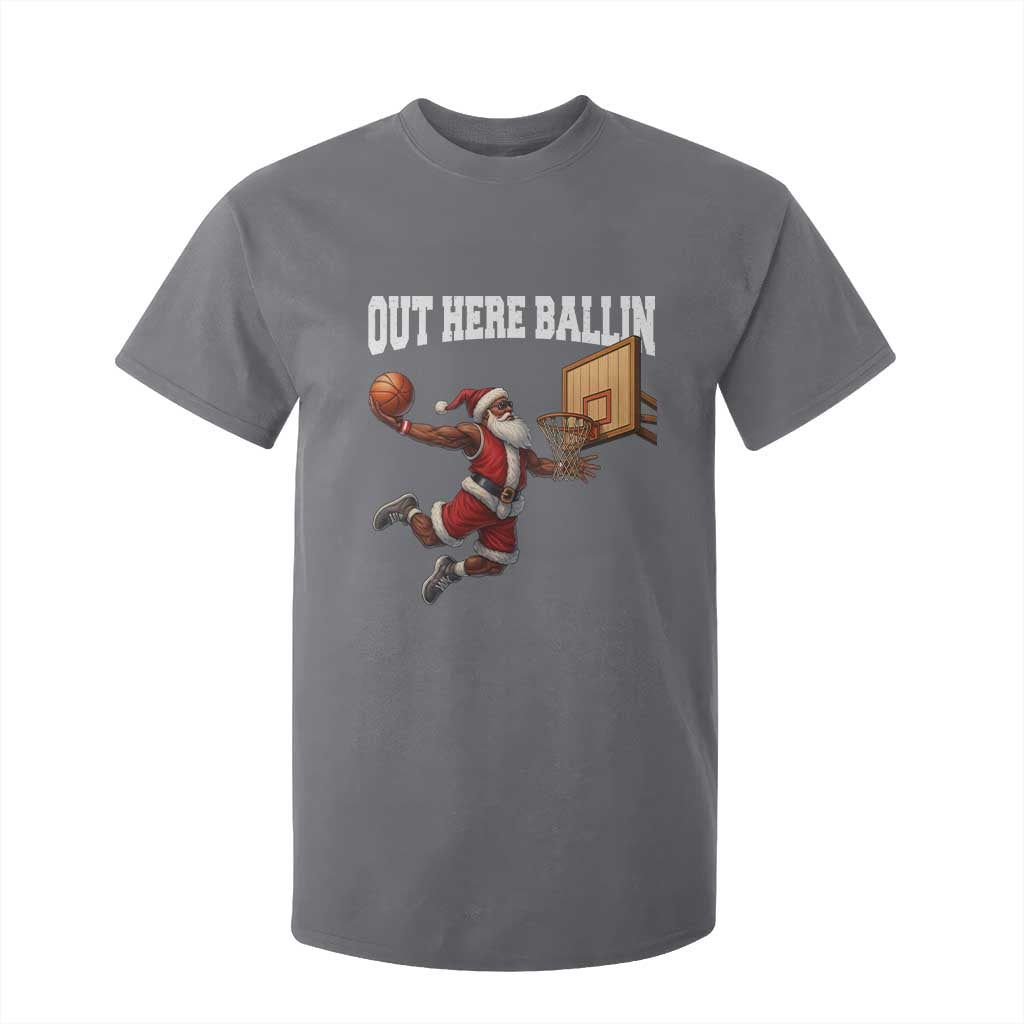 Funny Black Santa Christmas Basketball T Shirt For Kid Out Here Ballin Xmas Santa Sport - African Pride