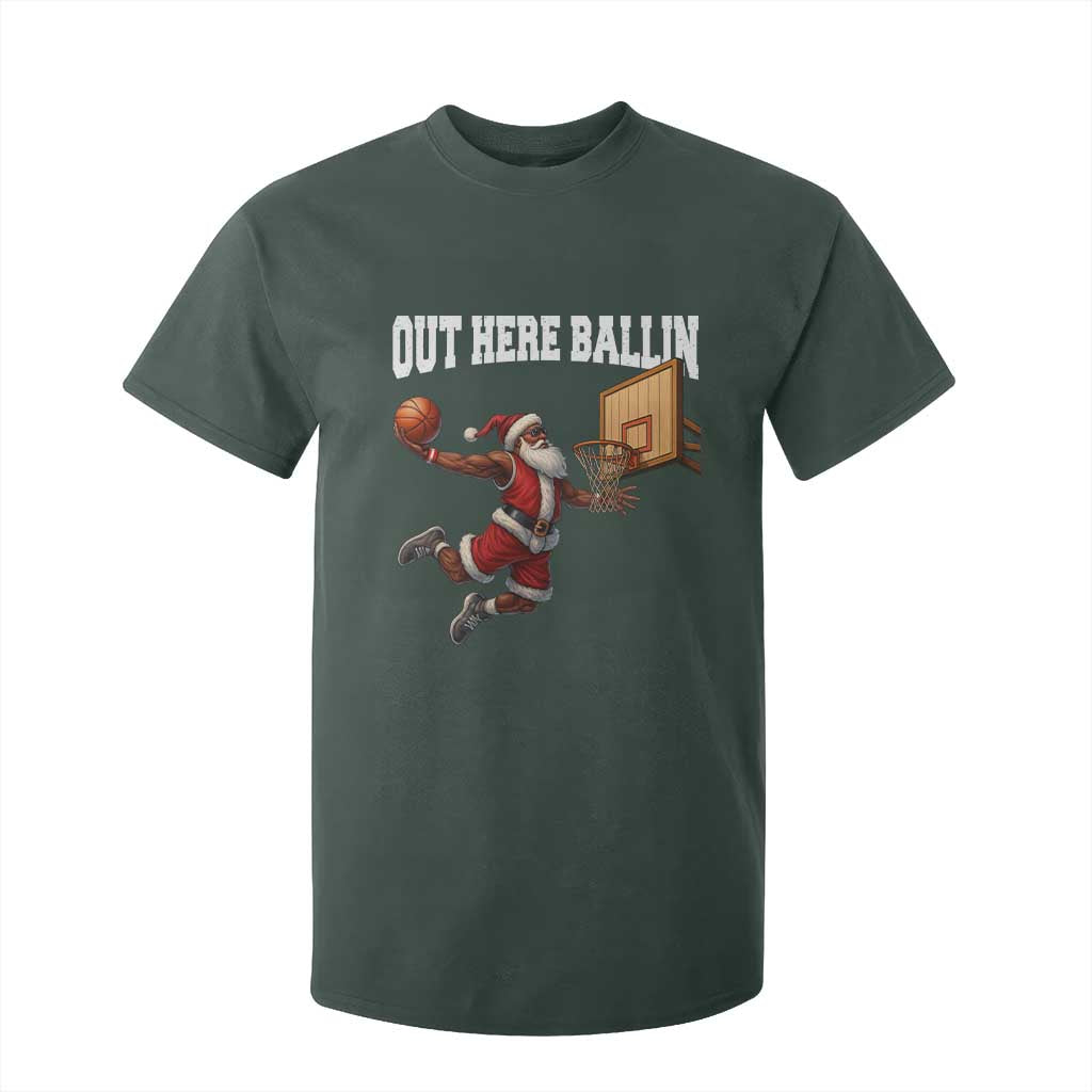 Funny Black Santa Christmas Basketball T Shirt For Kid Out Here Ballin Xmas Santa Sport - African Pride