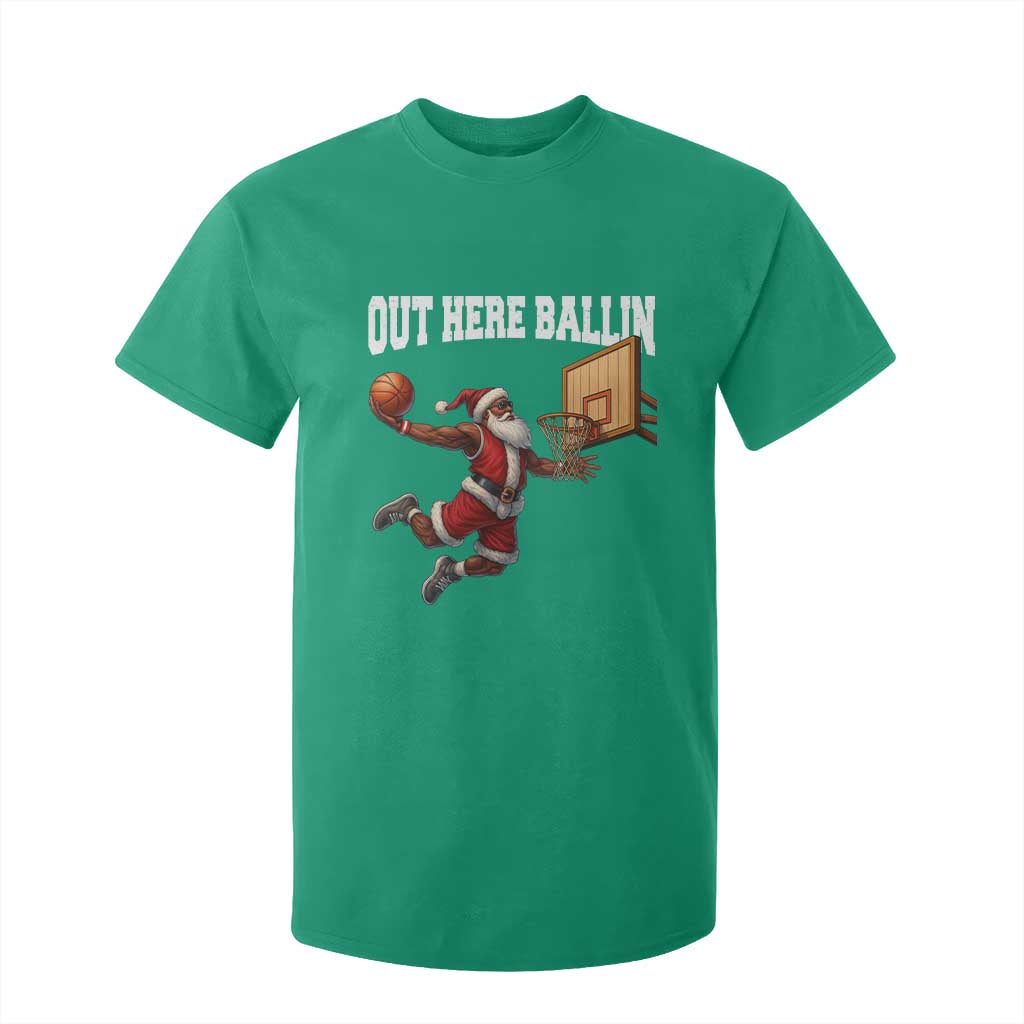 Funny Black Santa Christmas Basketball T Shirt For Kid Out Here Ballin Xmas Santa Sport - African Pride