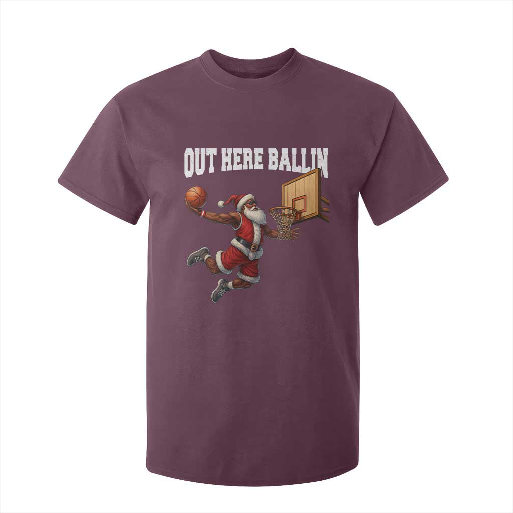 Funny Black Santa Christmas Basketball T Shirt For Kid Out Here Ballin Xmas Santa Sport - African Pride