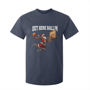 Funny Black Santa Christmas Basketball T Shirt For Kid Out Here Ballin Xmas Santa Sport - African Pride