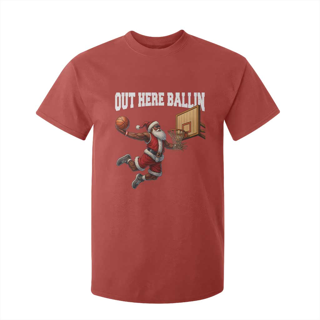 Funny Black Santa Christmas Basketball T Shirt For Kid Out Here Ballin Xmas Santa Sport - African Pride