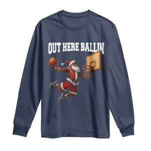 Funny Black Santa Christmas Basketball Long Sleeve Shirt Out Here Ballin Xmas Santa Sport - African Pride