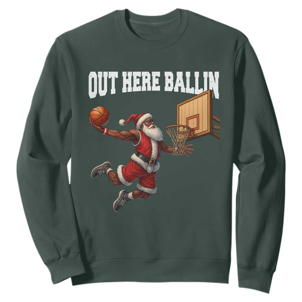Funny Black Santa Christmas Basketball Sweatshirt Out Here Ballin Xmas Santa Sport - African Pride