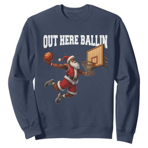 Funny Black Santa Christmas Basketball Sweatshirt Out Here Ballin Xmas Santa Sport - African Pride
