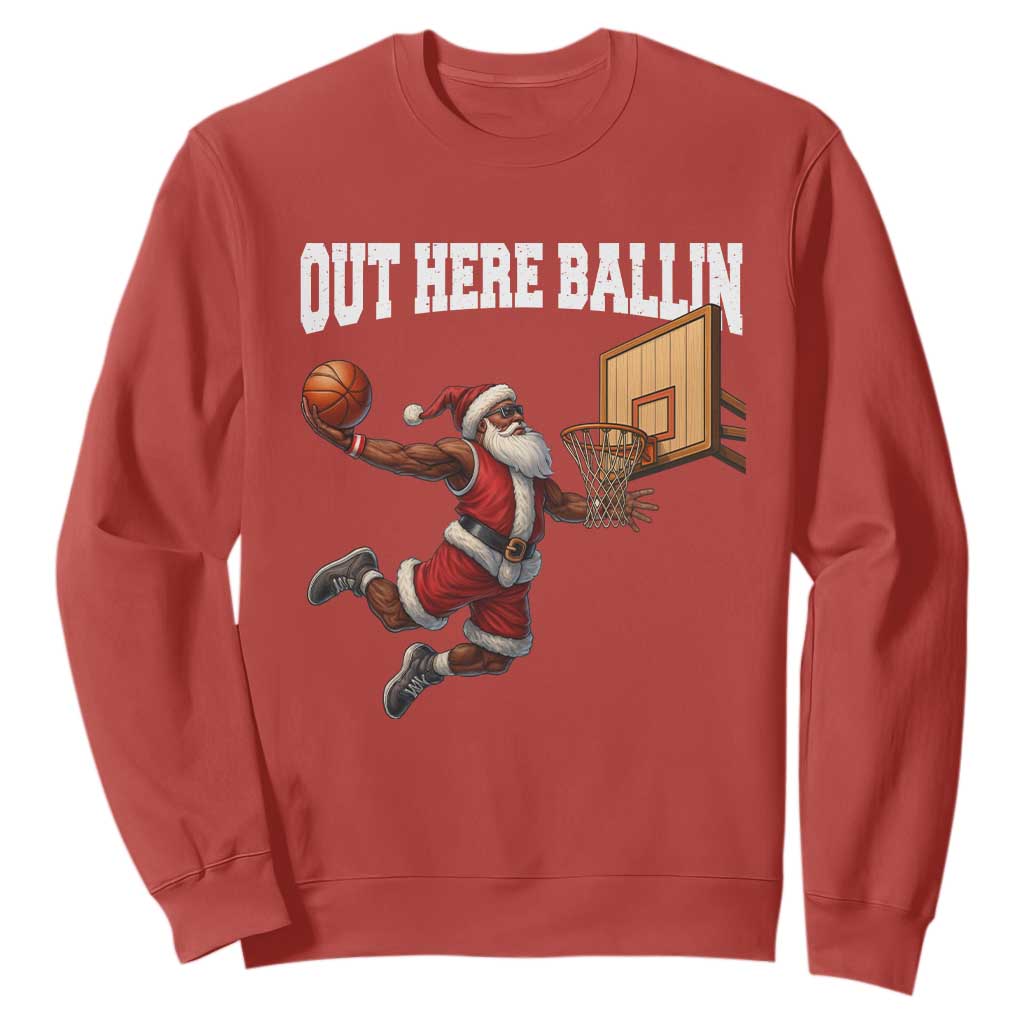 Funny Black Santa Christmas Basketball Sweatshirt Out Here Ballin Xmas Santa Sport - African Pride