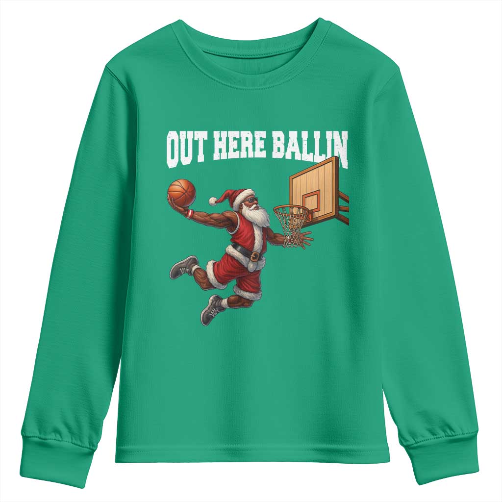 Funny Black Santa Christmas Basketball Youth Sweatshirt Out Here Ballin Xmas Santa Sport - African Pride