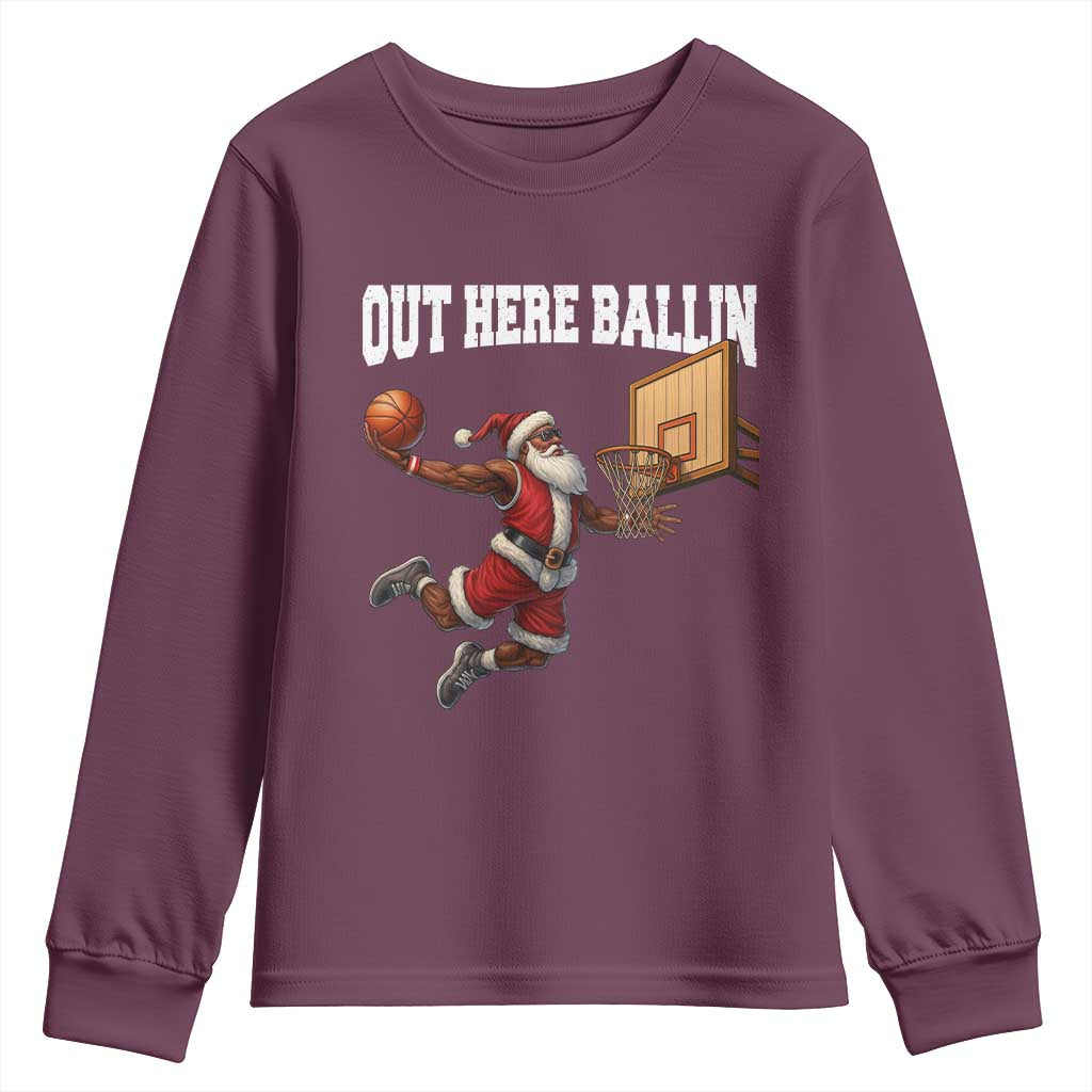 Funny Black Santa Christmas Basketball Youth Sweatshirt Out Here Ballin Xmas Santa Sport - African Pride