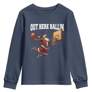 Funny Black Santa Christmas Basketball Youth Sweatshirt Out Here Ballin Xmas Santa Sport - African Pride