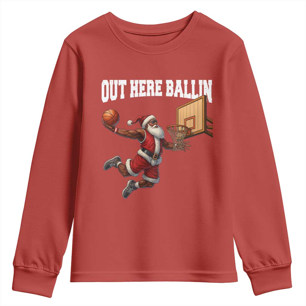 Funny Black Santa Christmas Basketball Youth Sweatshirt Out Here Ballin Xmas Santa Sport - African Pride