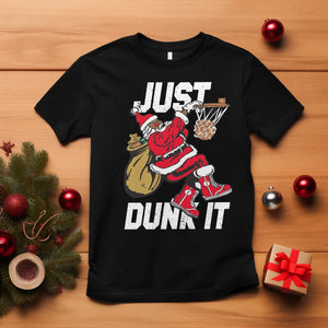 Funny Black Santa Christmas Basketball T Shirt Just Dunk It Xmas Sport - African Pride