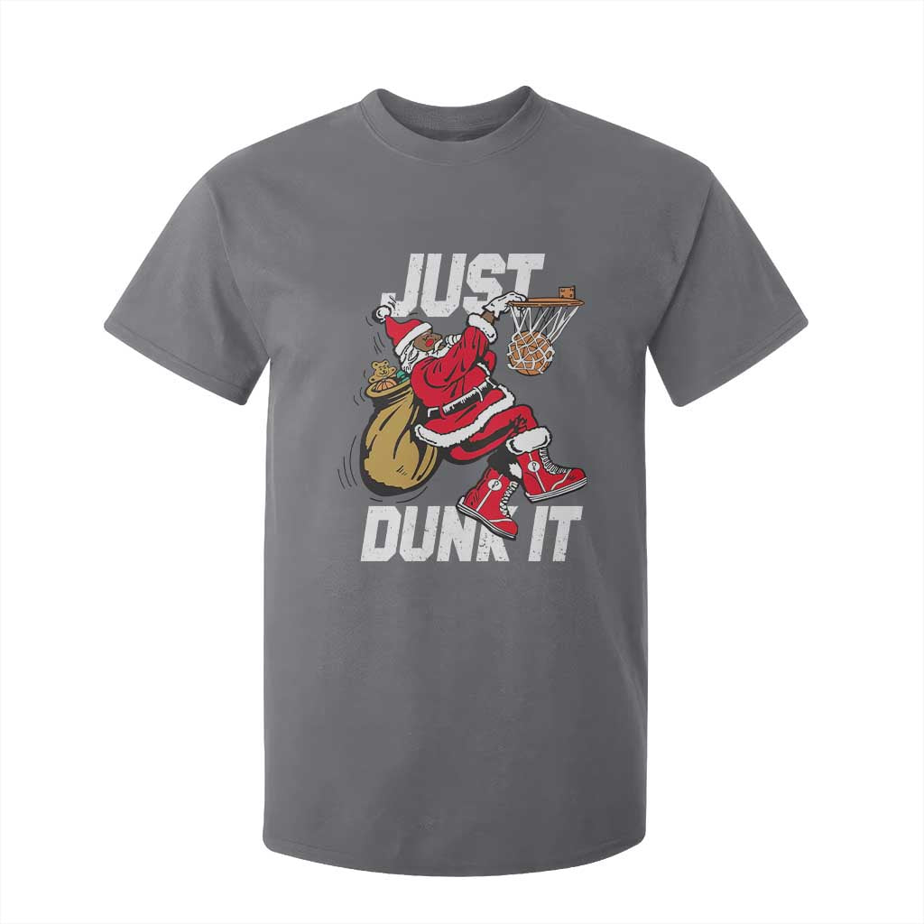 Funny Black Santa Christmas Basketball T Shirt For Kid Just Dunk It Xmas Sport - African Pride