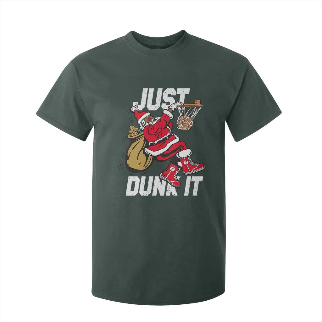 Funny Black Santa Christmas Basketball T Shirt For Kid Just Dunk It Xmas Sport - African Pride